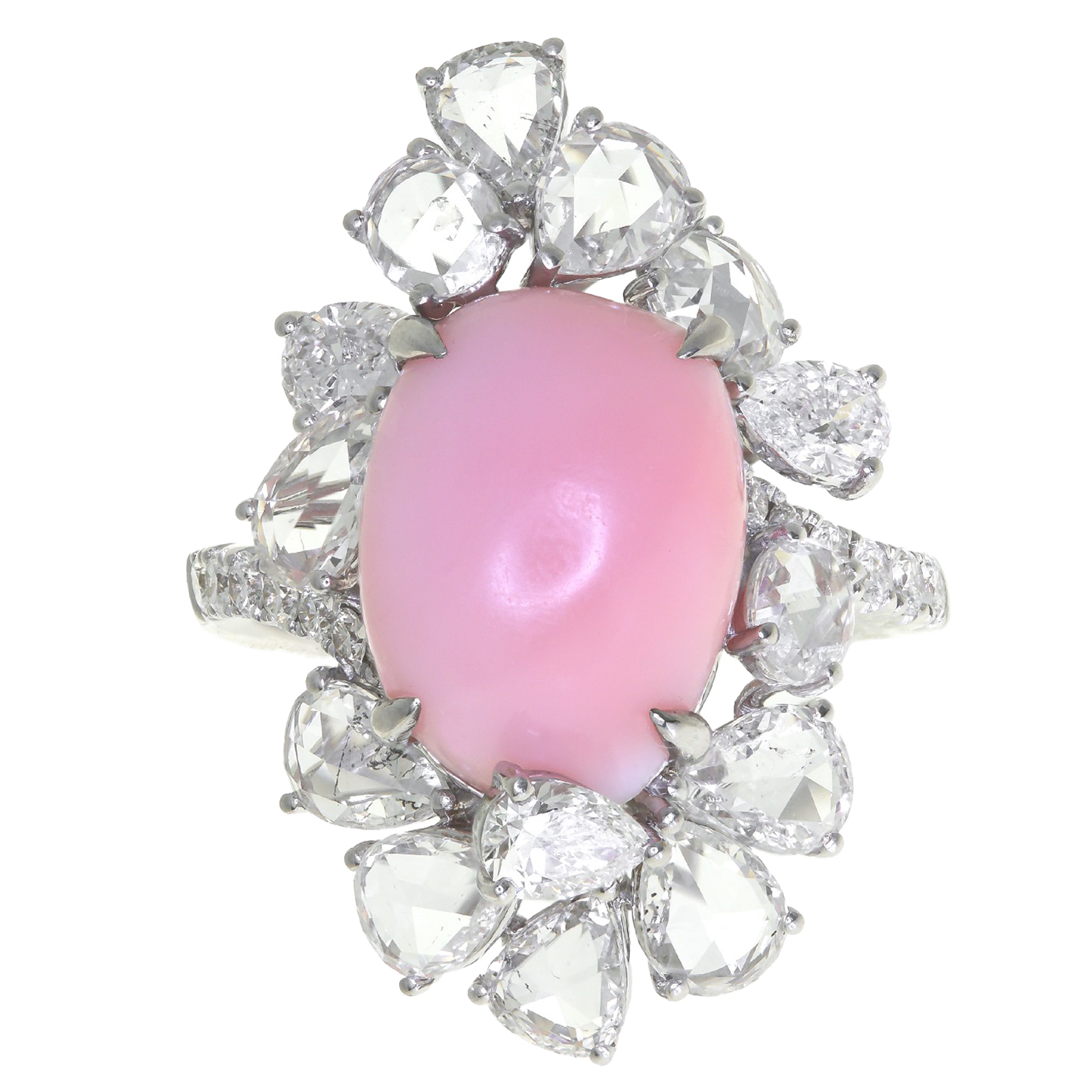 10.75ct conch pearl 18k white gold white rose cut diamond ring