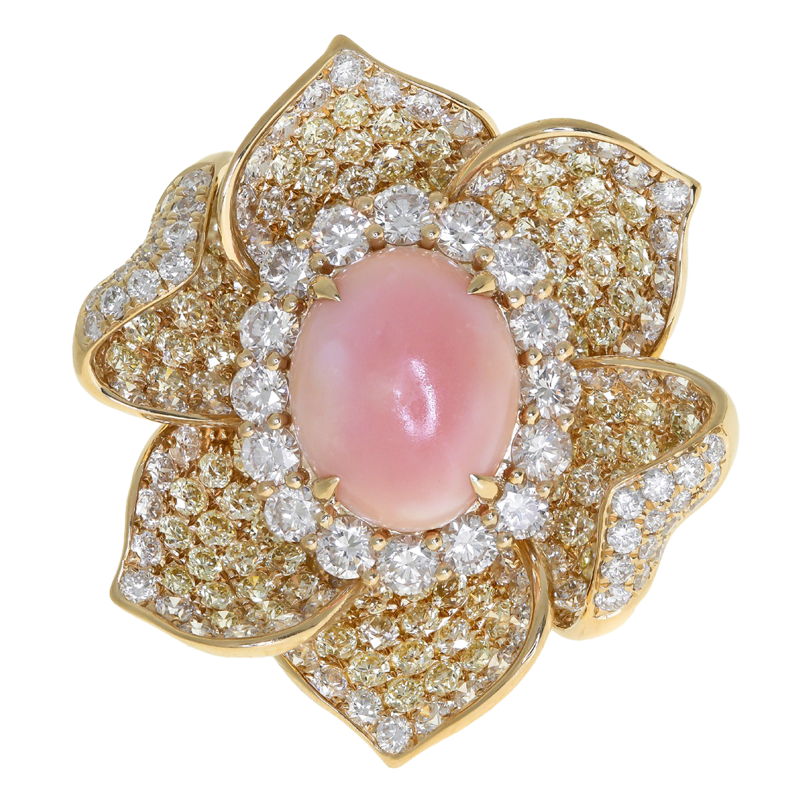 5.02ct conch pearl 18k yellow gold yellow and white round cut diamond ring