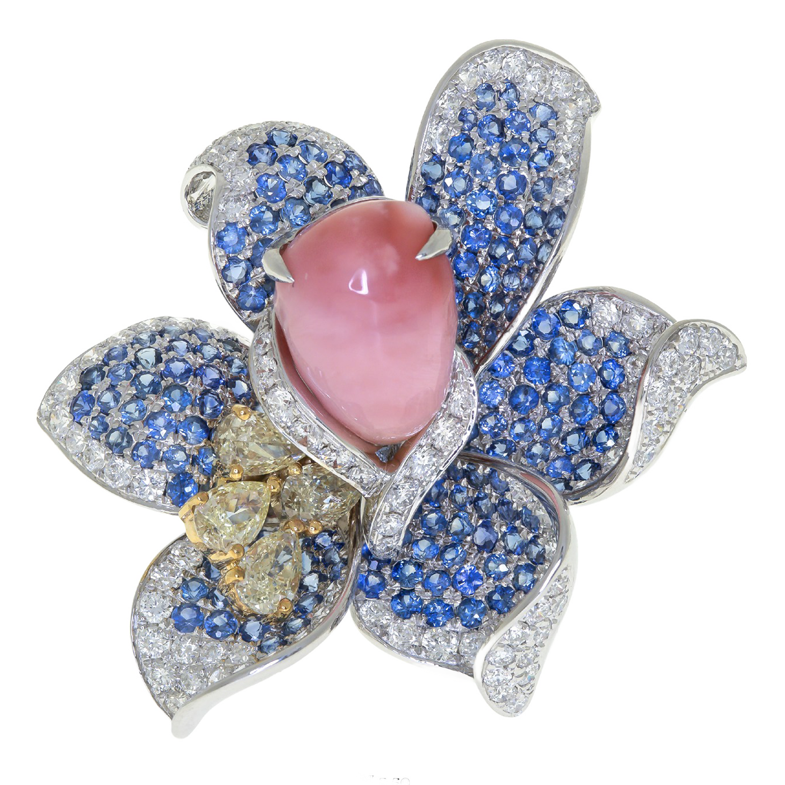 5.50ct conch pearl 18k white gold yellow and white diamond ring blue sapphire