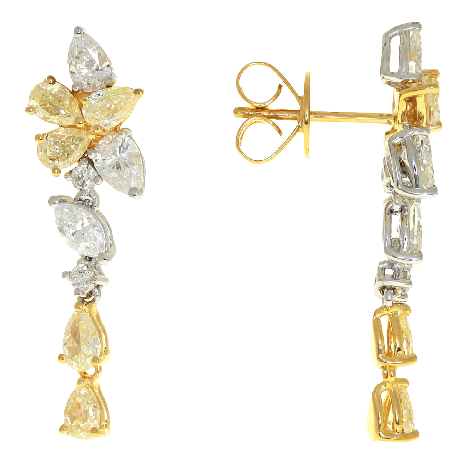 2.31 ct yellow and white diamond diamond earrings
