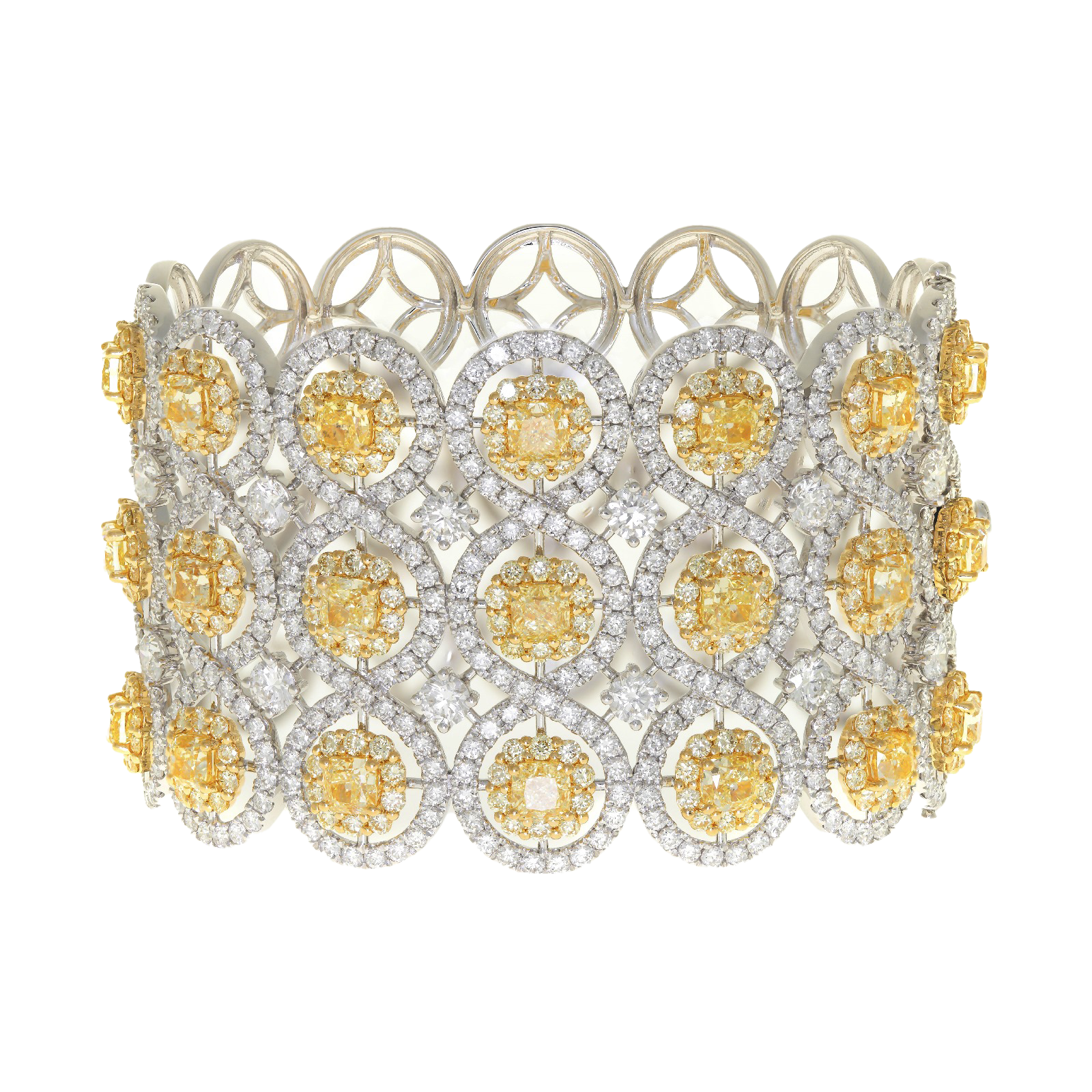 23.33 ct Yellow and white diamond 18k white gold bangle 6.5 inch