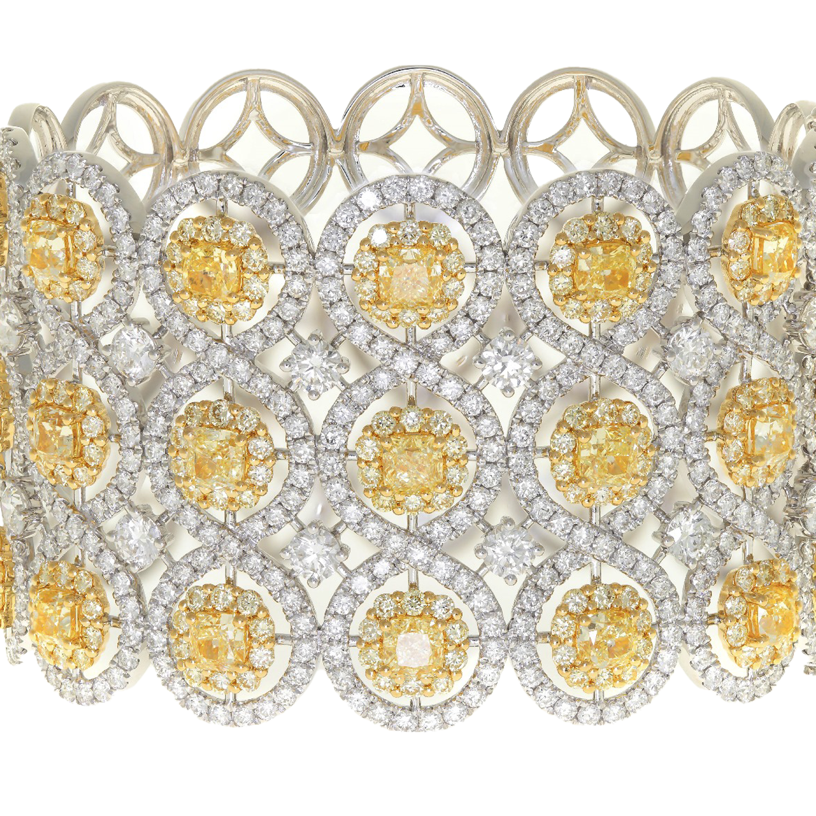 23.33 ct Yellow and white diamond 18k white gold bangle 6.5 inch
