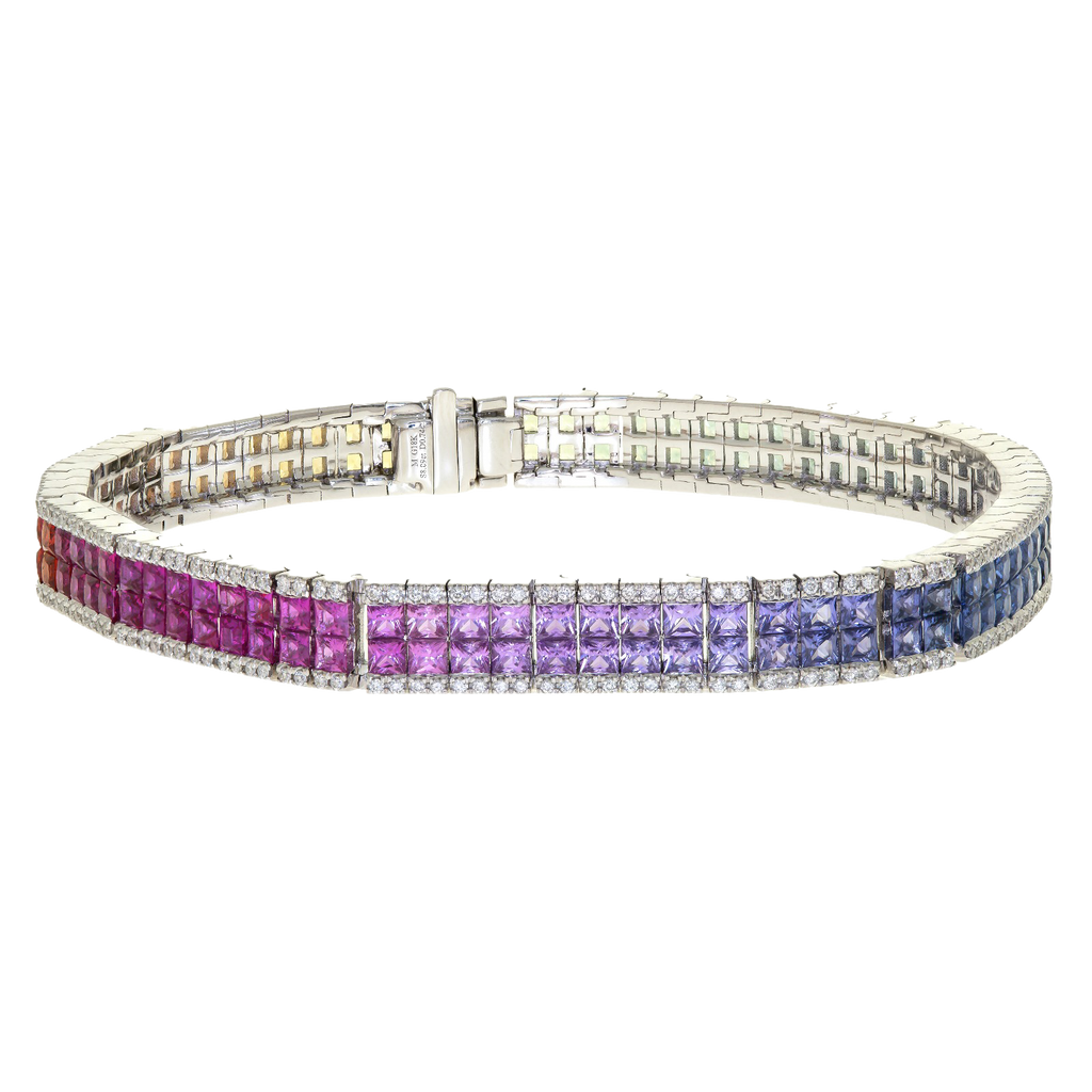 9.18ct Sapphire multi color diamond bracelet 18k white gold