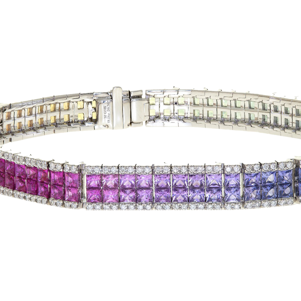 9.18ct Sapphire multi color diamond bracelet 18k white gold