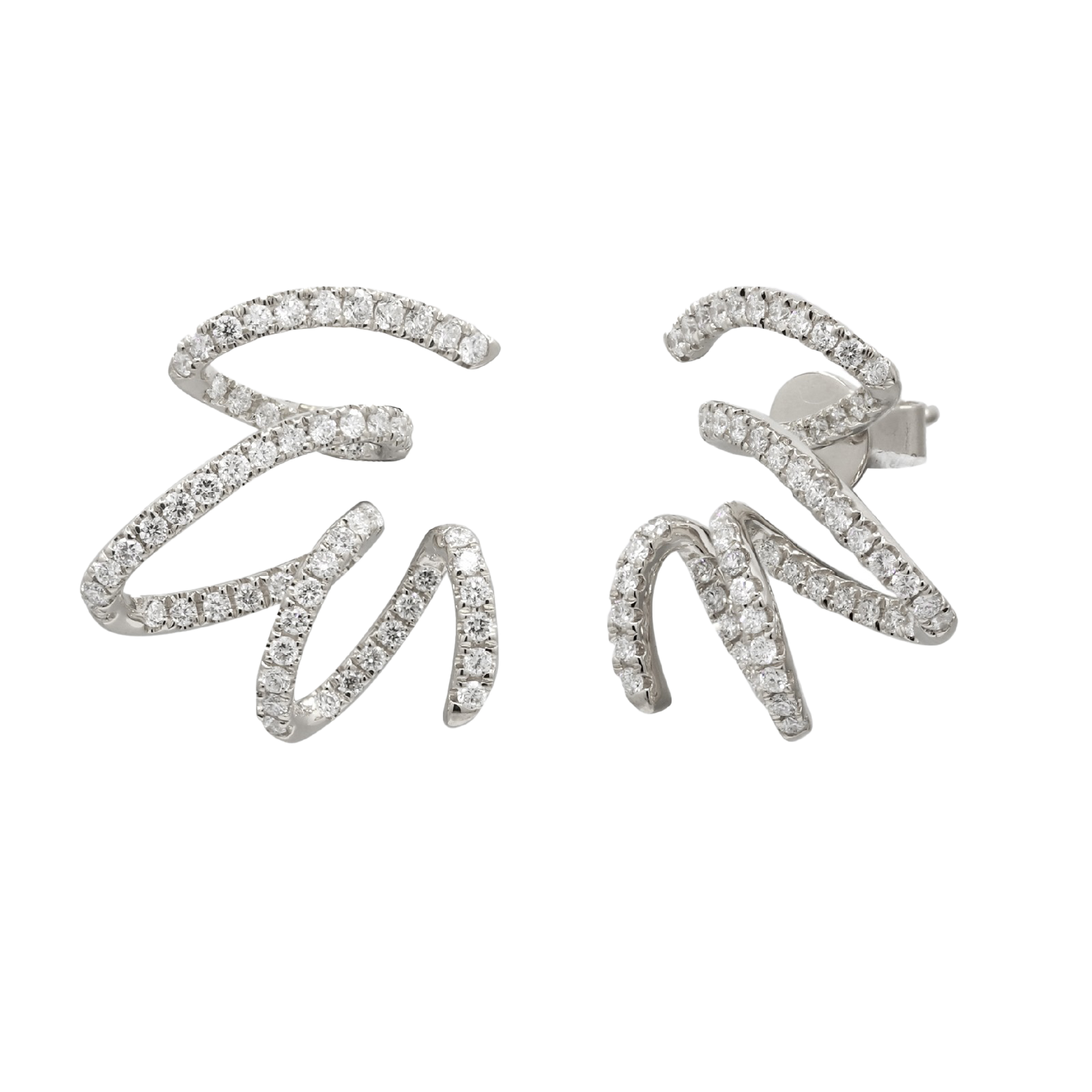 0.93 white diamond 18k white gold spiral earrings