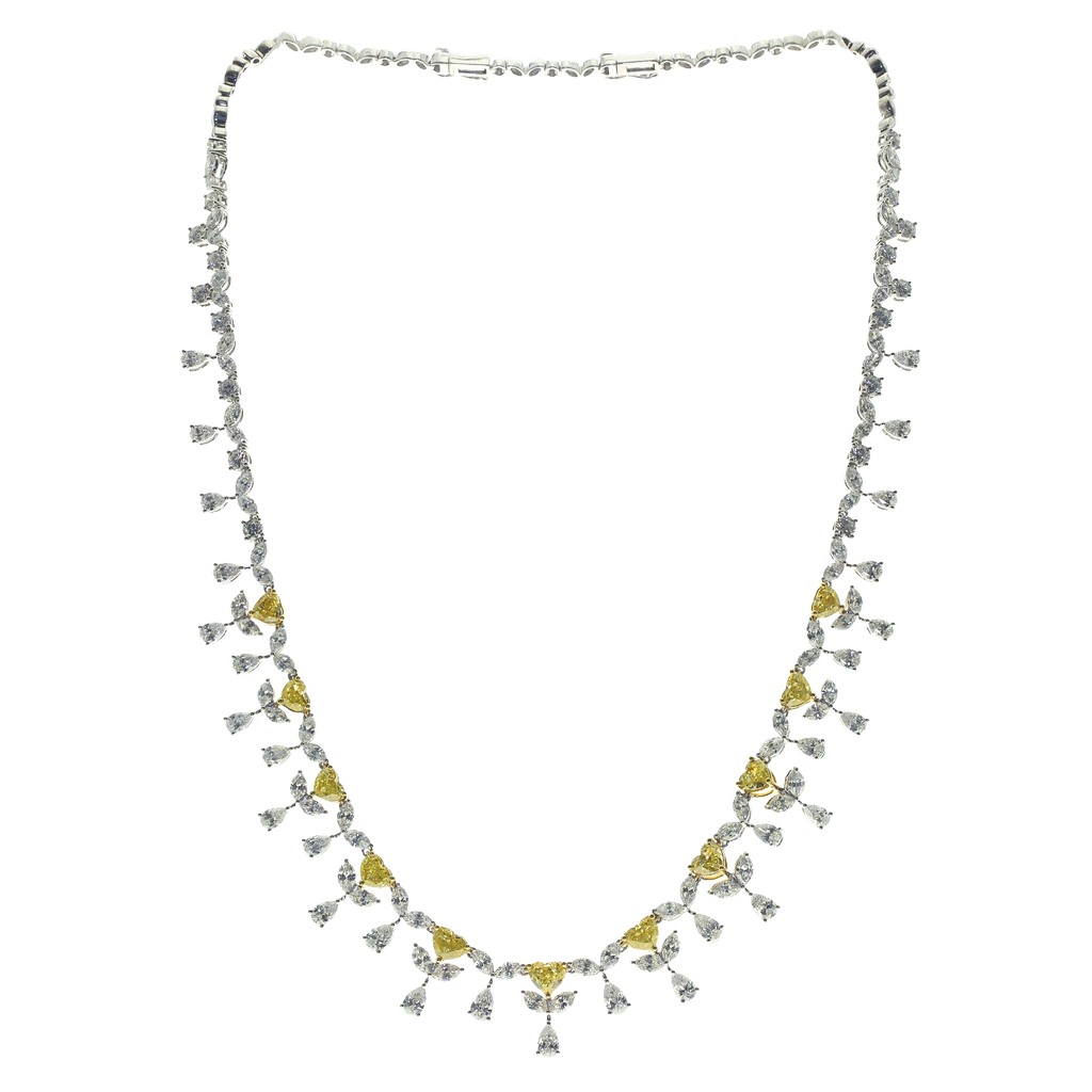 20.26ct Yellow and white Diamond necklace 18k white gold 16.5 inch