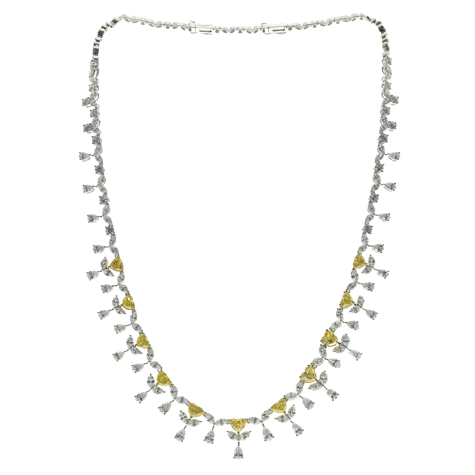 20.26ct Yellow and white Diamond necklace 18k white gold 16.5 inch
