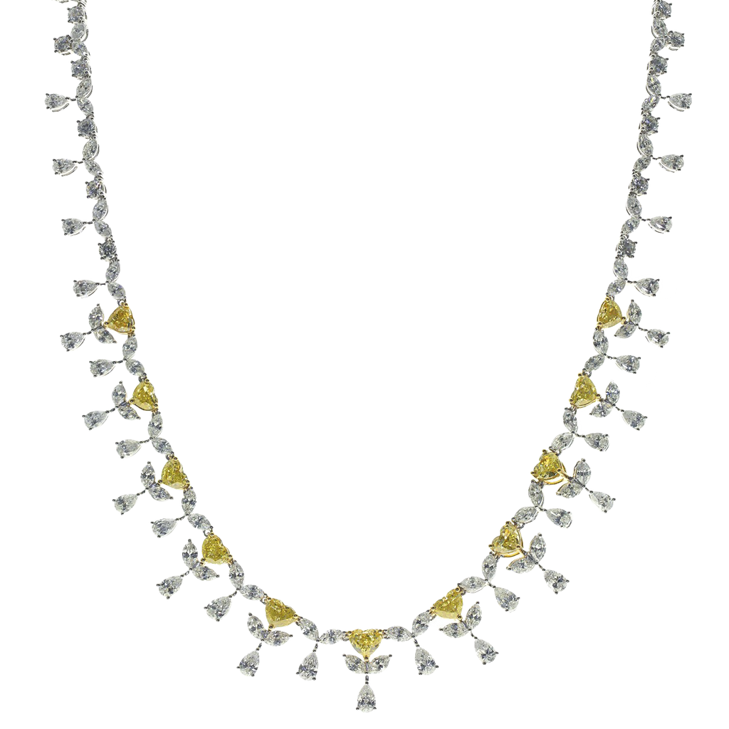20.26ct Yellow and white Diamond necklace 18k white gold 16.5 inch