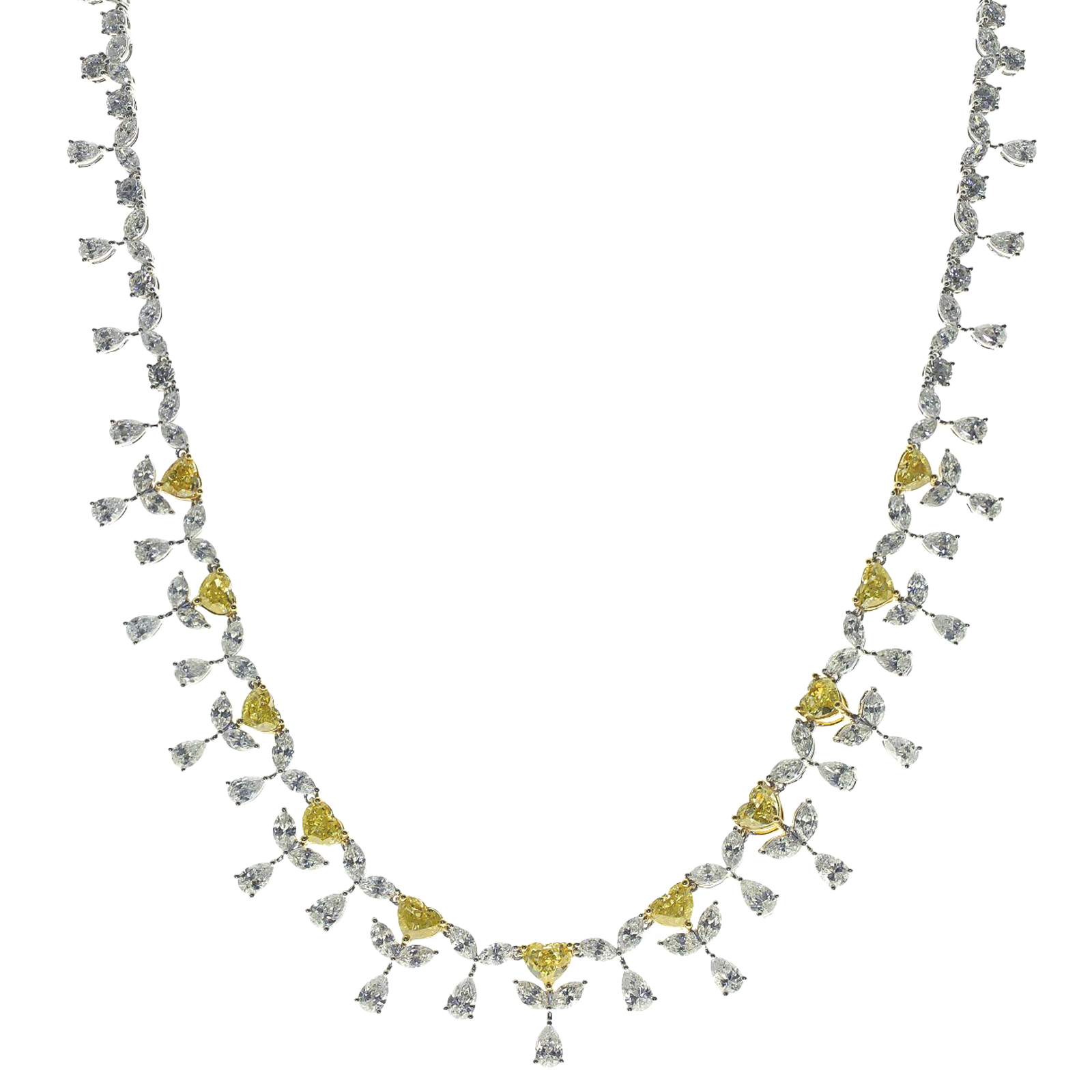20.26ct Yellow and white Diamond necklace 18k white gold 16.5 inch