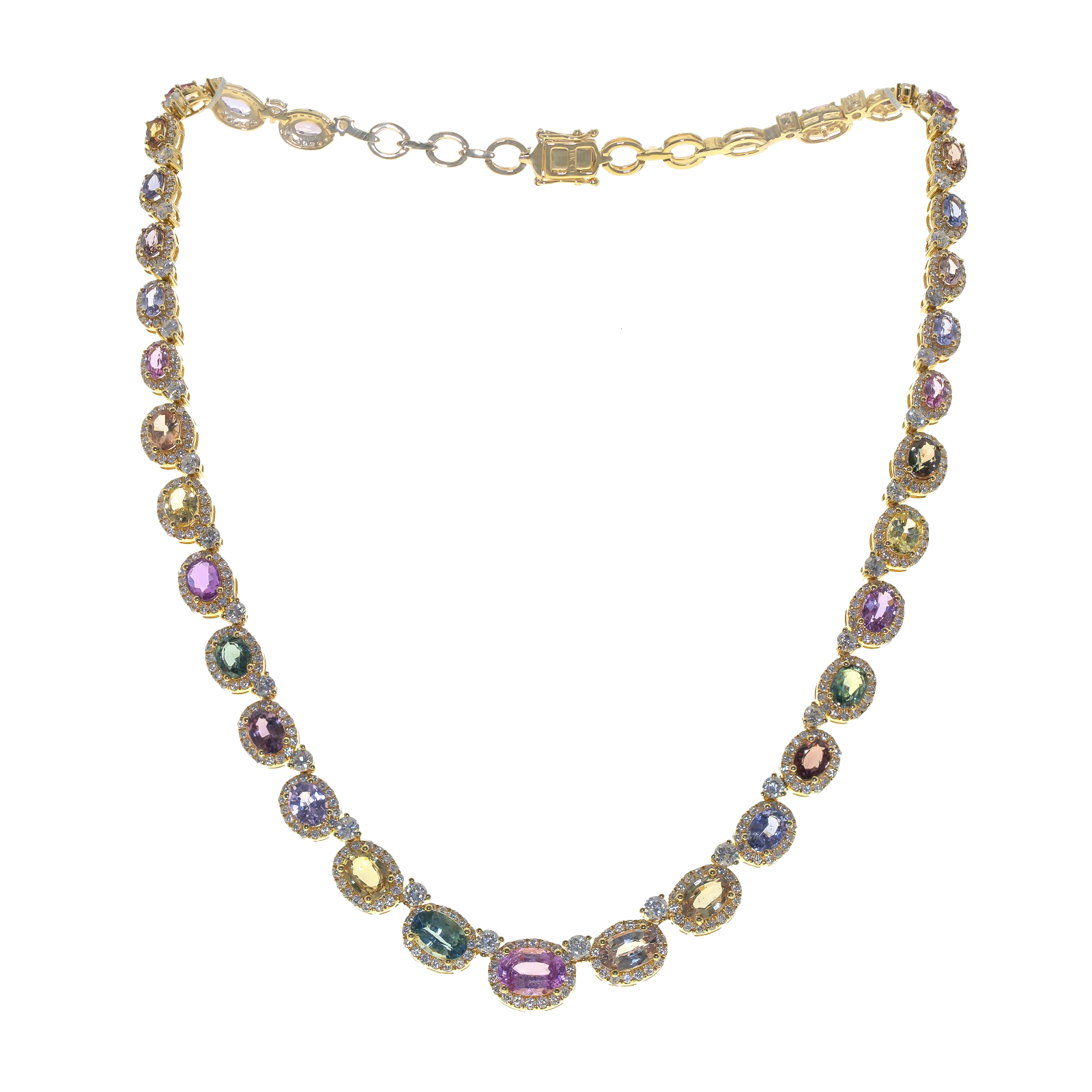 15.9ct Sapphire multi color diamond necklace 18k yellow gold 17.5 inch