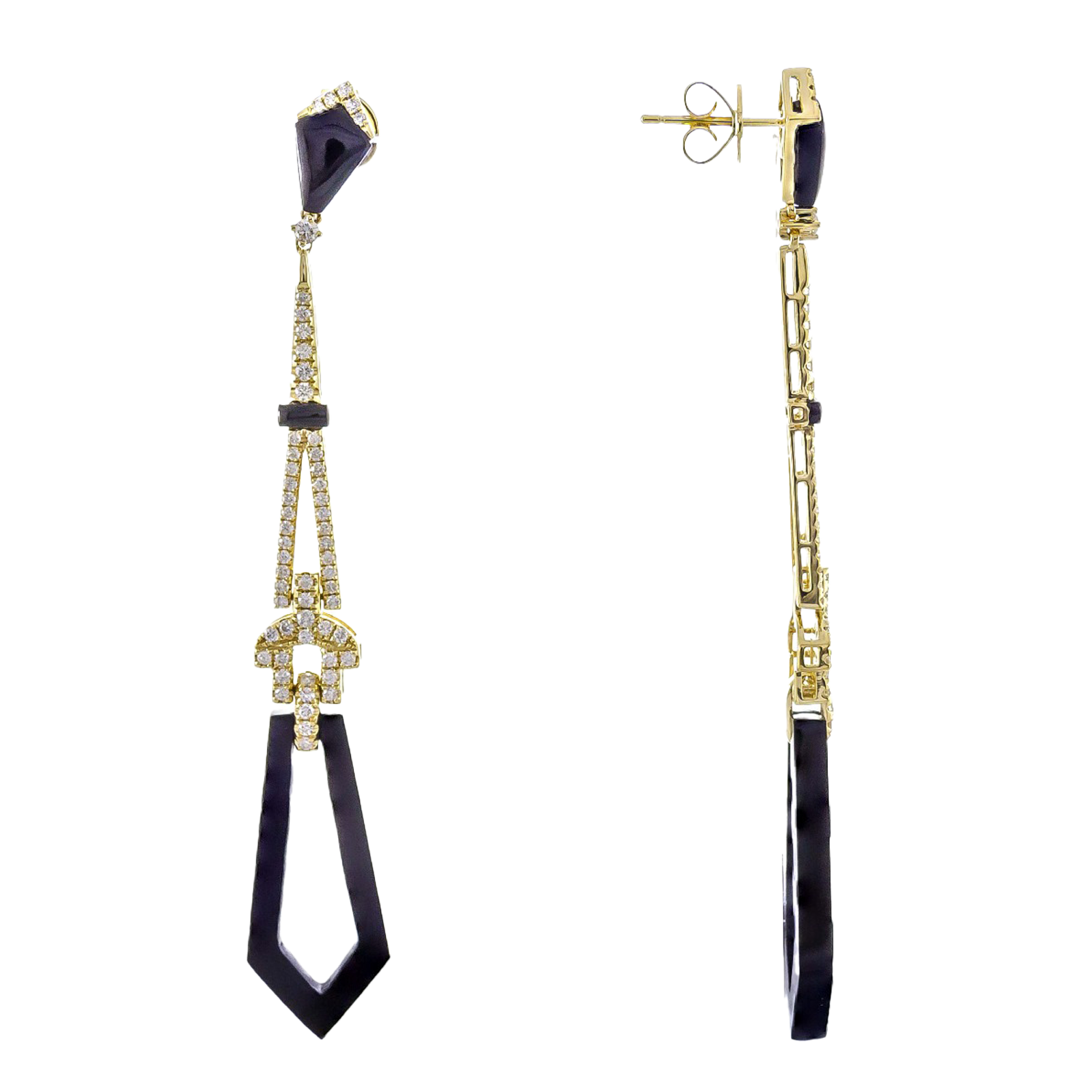 0.76ct Onyx Diamond earrings pair 18k yellow gold