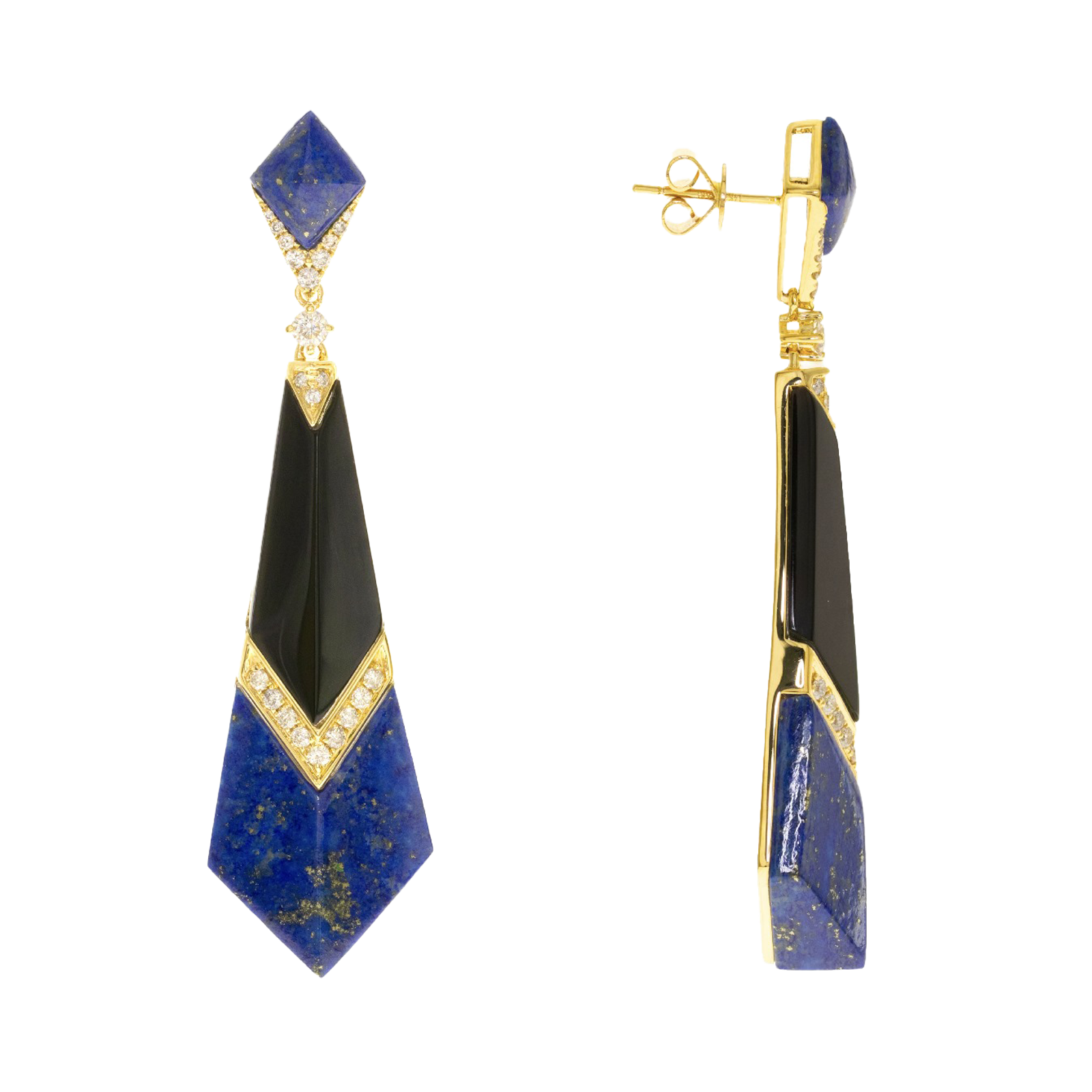 Lapis lazuli and Onyx earrings 18K yellow gold