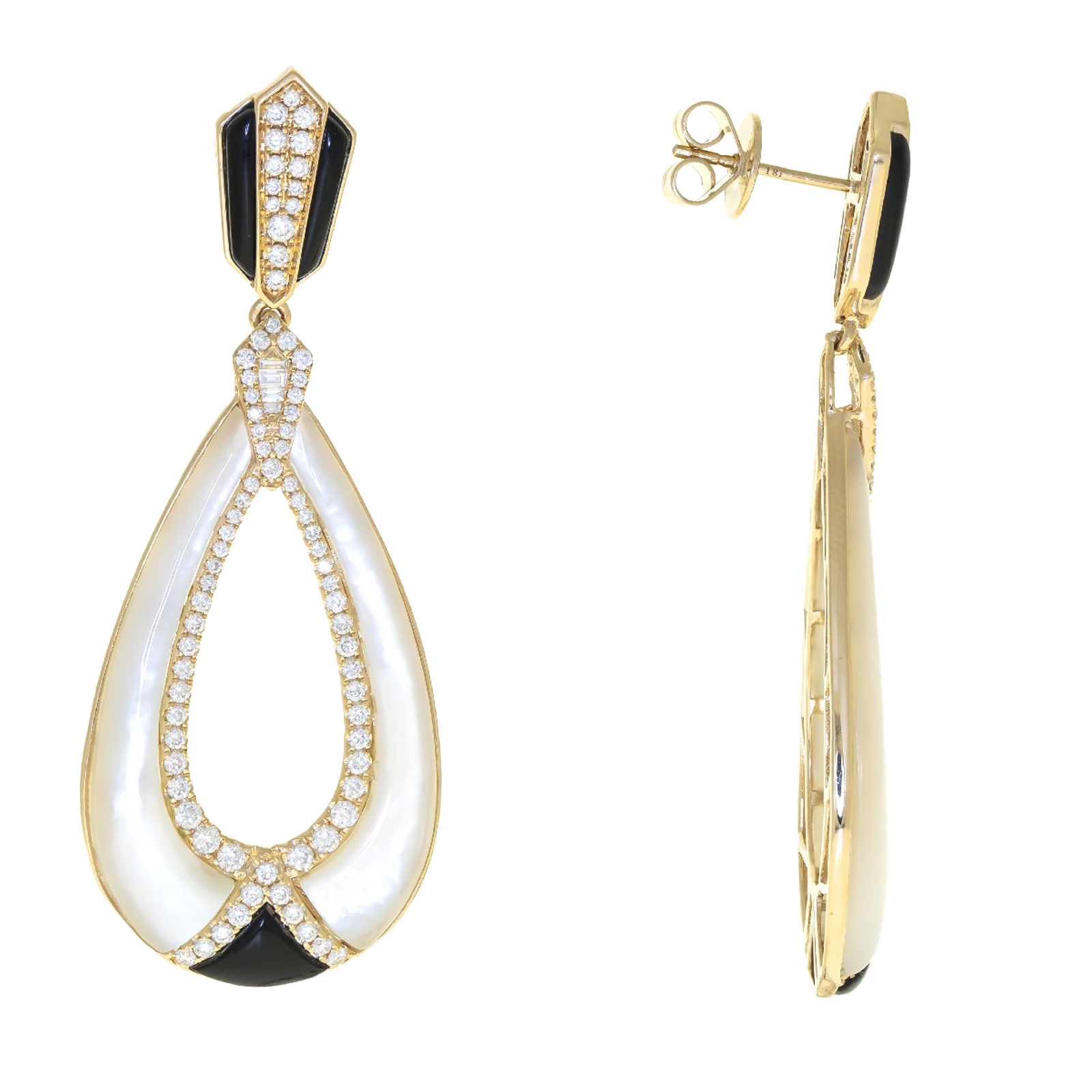 1.25ct Pearl shell and onyx diamond earrings 18k earrings