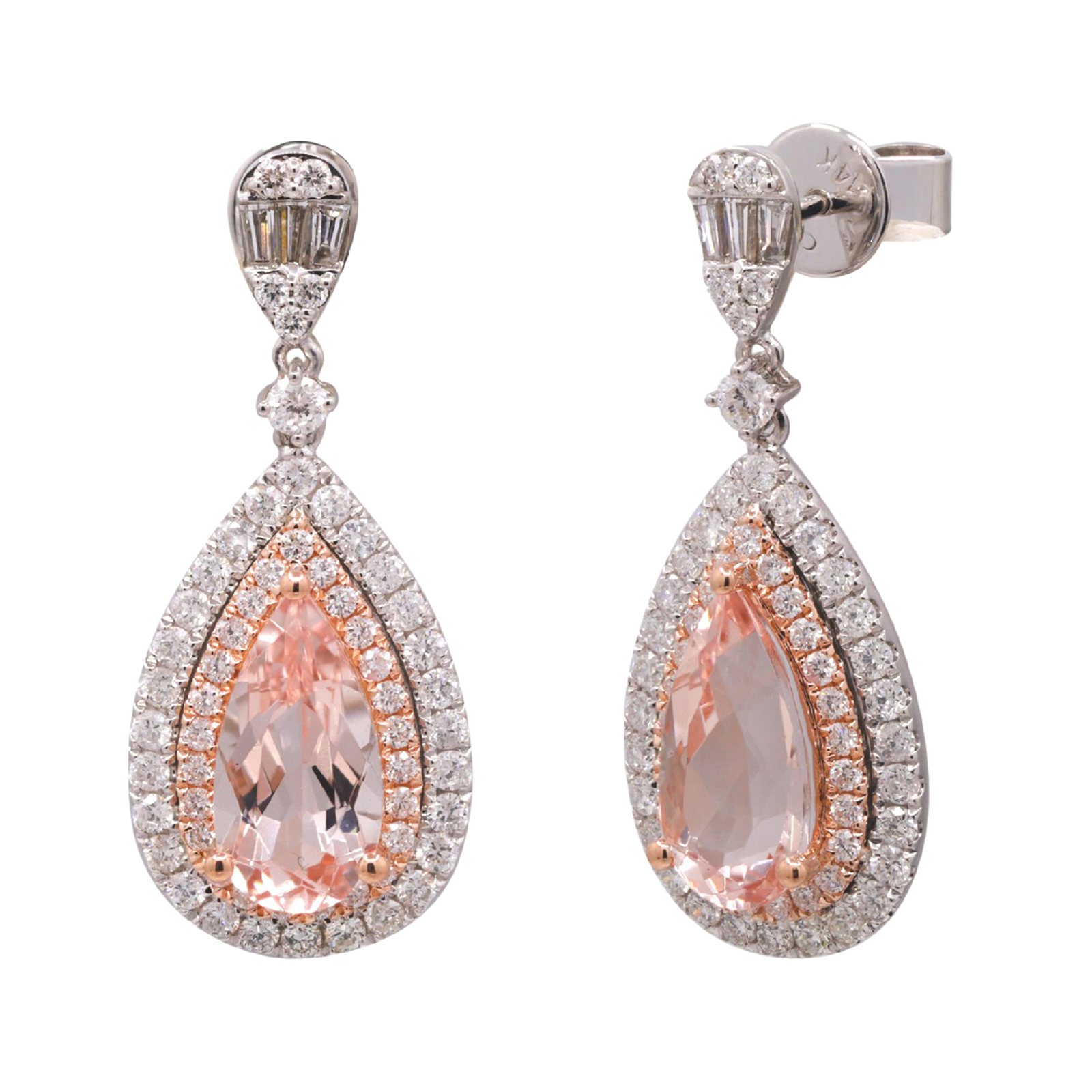 1.44 ct Morganite diamond earrings 14k white gold