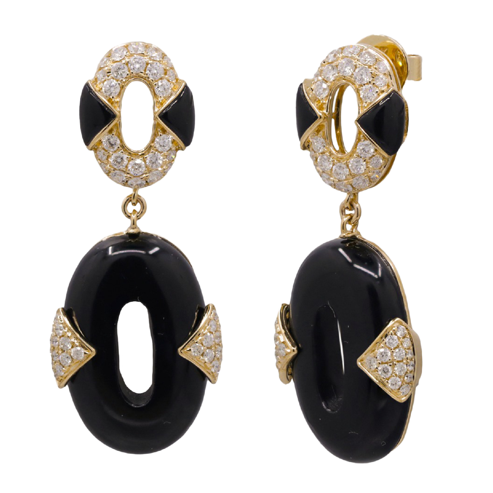 1.06ct Onyx diamond 18k yellow gold earrings