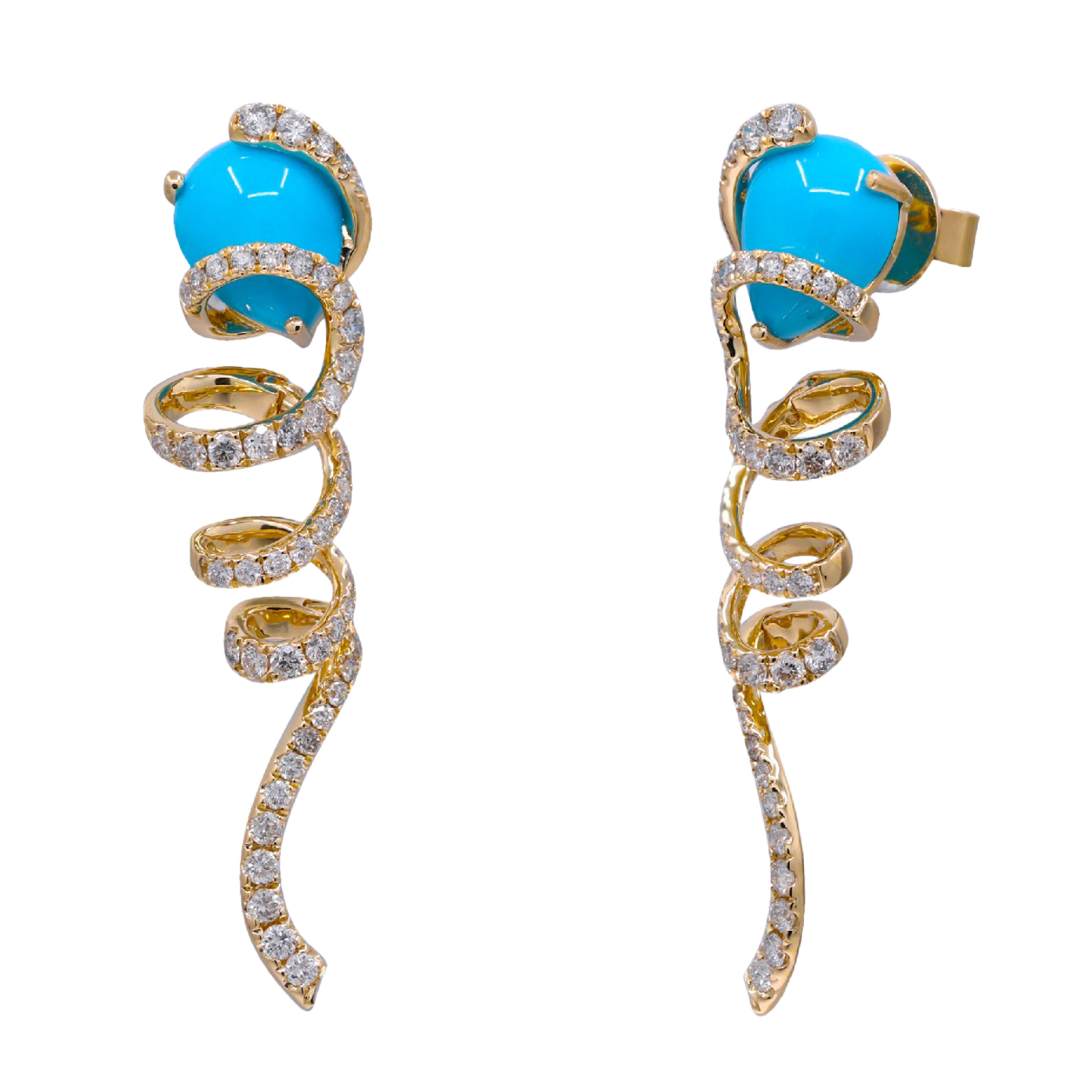 1.31 ct Turquoise Diamond earrings 18k yellow gold