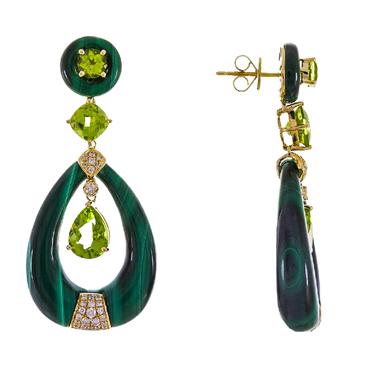0.40ct Malachite and Peridot earrings 18k yellow gold