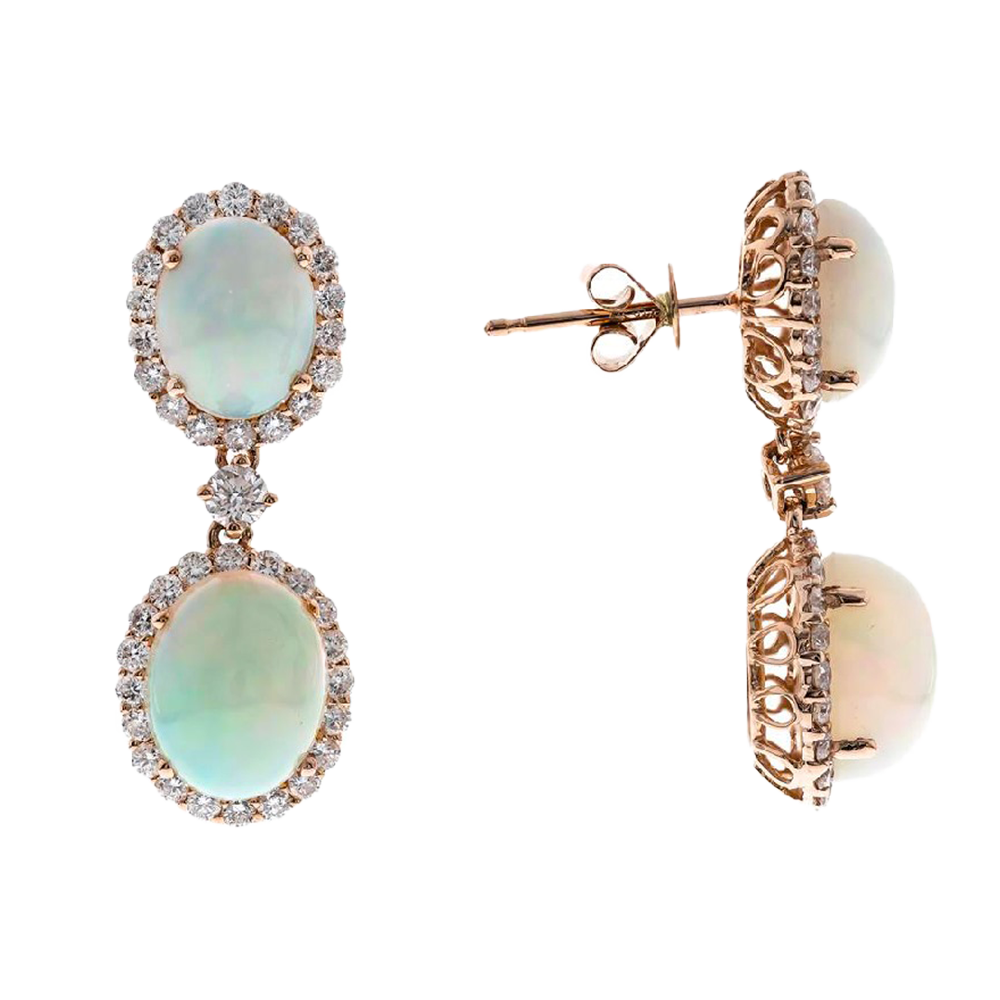 1.25 ct Ethiopian opal Diamond earrings 14k red gold